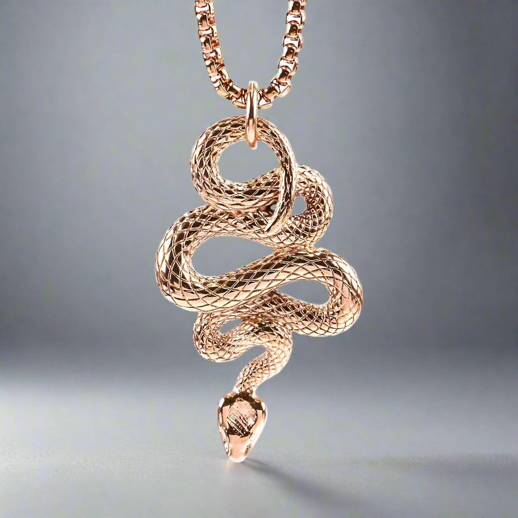 THE MEN THING SS Pendant/ Necklace ROSE GOLD GUARDIAN SNAKE - Pure Titanium Steel Pendant with 24inch Round Box Chain for Men & Boys