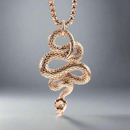 THE MEN THING SS Pendant/ Necklace ROSE GOLD GUARDIAN SNAKE - Pure Titanium Steel Pendant with 24inch Round Box Chain for Men & Boys