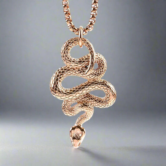THE MEN THING SS Pendant/ Necklace ROSE GOLD GUARDIAN SNAKE - Pure Titanium Steel Pendant with 24inch Round Box Chain for Men & Boys