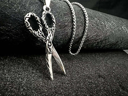 THE MEN THING SS Pendant/ Necklace SCISSORS FLAME -  Alloy Scissors Pendant with Pure Stainless Steel  24inch Round Box Chain, Milan trending Style for Men & Boy