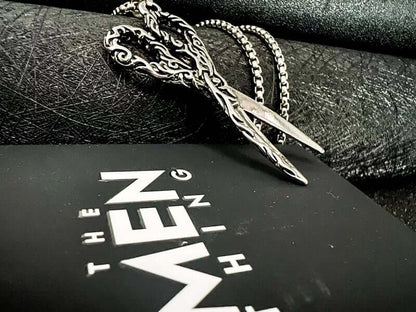 THE MEN THING SS Pendant/ Necklace SCISSORS FLAME -  Alloy Scissors Pendant with Pure Stainless Steel  24inch Round Box Chain, Milan trending Style for Men & Boy