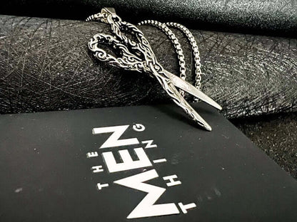 THE MEN THING SS Pendant/ Necklace SCISSORS FLAME -  Alloy Scissors Pendant with Pure Stainless Steel  24inch Round Box Chain, Milan trending Style for Men & Boy