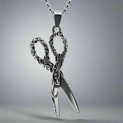 THE MEN THING SS Pendant/ Necklace SCISSORS FLAME -  Alloy Scissors Pendant with Pure Stainless Steel  24inch Round Box Chain, Milan trending Style for Men & Boy