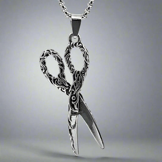 THE MEN THING SS Pendant/ Necklace SCISSORS FLAME -  Alloy Scissors Pendant with Pure Stainless Steel  24inch Round Box Chain, Milan trending Style for Men & Boy