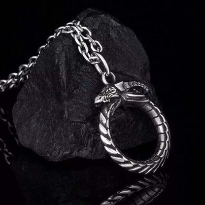 THE MEN THING SS Pendant/ Necklace SERPENT OF ETERNITY - Alloy Gluttonous Snake Pendant with Pure Stainless Steel 24inch Round Box Chain, European trending Style for Men & Boy