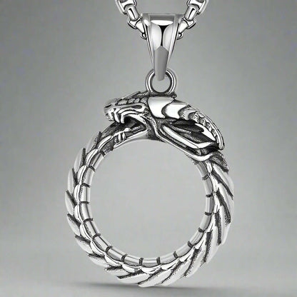 THE MEN THING SS Pendant/ Necklace SERPENT OF ETERNITY - Alloy Gluttonous Snake Pendant with Pure Stainless Steel 24inch Round Box Chain, European trending Style for Men & Boy