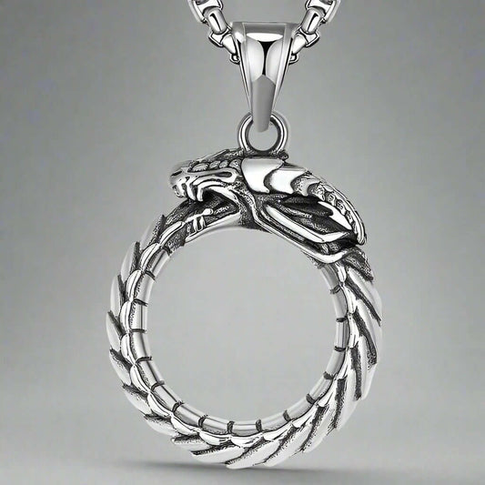 THE MEN THING SS Pendant/ Necklace SERPENT OF ETERNITY - Alloy Gluttonous Snake Pendant with Pure Stainless Steel 24inch Round Box Chain, European trending Style for Men & Boy