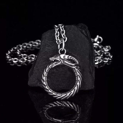 THE MEN THING SS Pendant/ Necklace SERPENT OF ETERNITY - Alloy Gluttonous Snake Pendant with Pure Stainless Steel 24inch Round Box Chain, European trending Style for Men & Boy