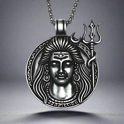 THE MEN THING SS Pendant/ Necklace SHIVA THE PROTECTOR - Pure Vintage Pure Steel Pendant with 24inch Round Box Chain for Men & Boys