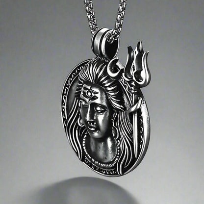 THE MEN THING SS Pendant/ Necklace SHIVA THE PROTECTOR - Pure Vintage Pure Steel Pendant with 24inch Round Box Chain for Men & Boys