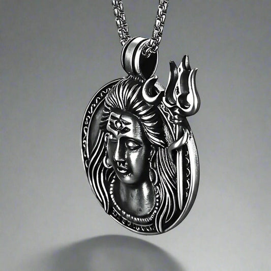 THE MEN THING SS Pendant/ Necklace SHIVA THE PROTECTOR - Pure Vintage Pure Steel Pendant with 24inch Round Box Chain for Men & Boys
