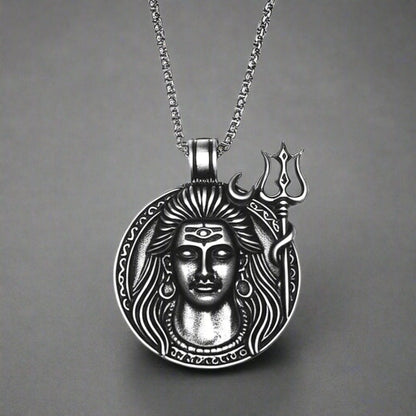 THE MEN THING SS Pendant/ Necklace SHIVA THE PROTECTOR - Pure Vintage Pure Steel Pendant with 24inch Round Box Chain for Men & Boys
