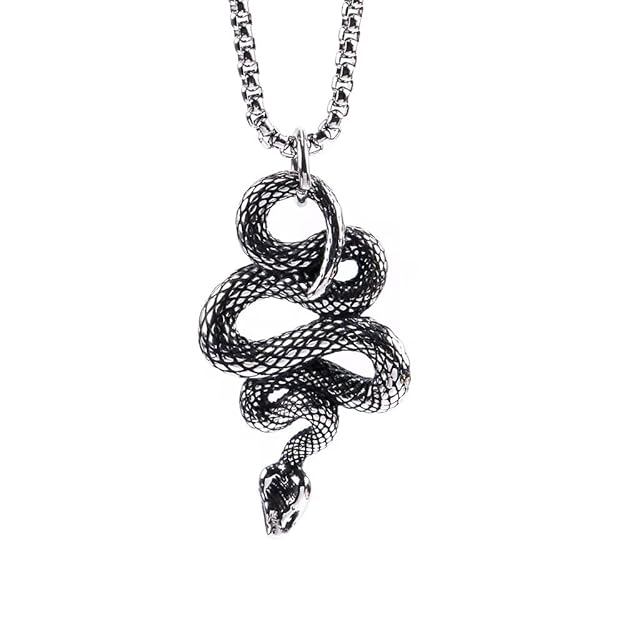 THE MEN THING SS Pendant/ Necklace SILVER GUARDIAN SNAKE - Pure Titanium Steel Pendant with 24inch Round Box Chain for Men & Boys