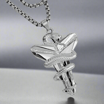 THE MEN THING SS Pendant/ Necklace SILVER MAMBA - Alloy Pendant with Pure Stainless Steel  24inch Round Box Chain, European trending Style for Men & Boy