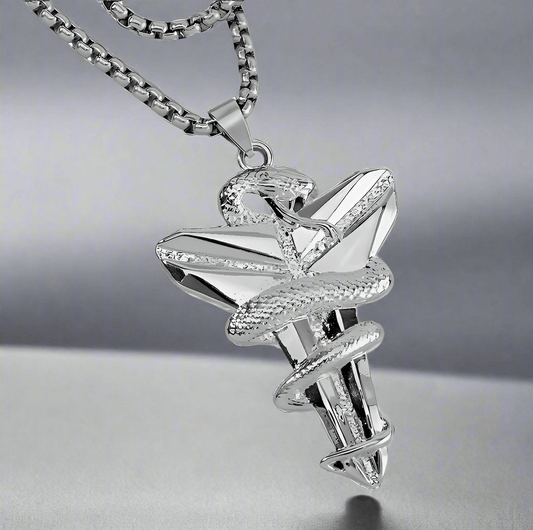 THE MEN THING SS Pendant/ Necklace SILVER MAMBA - Alloy Pendant with Pure Stainless Steel  24inch Round Box Chain, European trending Style for Men & Boy