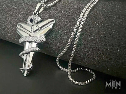THE MEN THING SS Pendant/ Necklace SILVER MAMBA - Alloy Pendant with Pure Stainless Steel  24inch Round Box Chain, European trending Style for Men & Boy