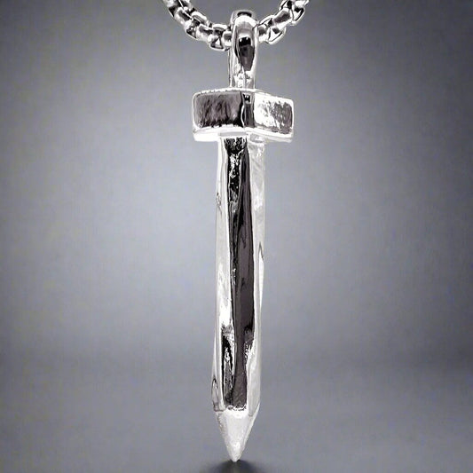 THE MEN THING SS Pendant/ Necklace SILVER NAILS -  Alloy Pendant with Pure Stainless Steel 24inch Round Box Chain, European trending Style for Men & Boy