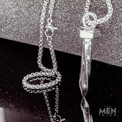 THE MEN THING SS Pendant/ Necklace SILVER NAILS -  Alloy Pendant with Pure Stainless Steel 24inch Round Box Chain, European trending Style for Men & Boy