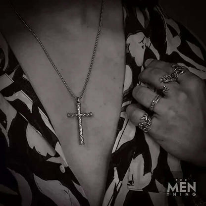 THE MEN THING SS Pendant/ Necklace SIMPLE CROSS -  Alloy Pendant with Pure Stainless Steel 24inch Round Box Chain, European trending Style for Men & Boys