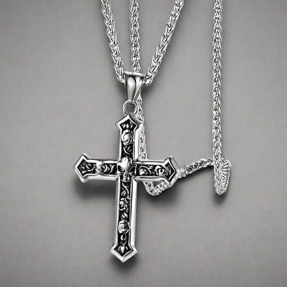 THE MEN THING SS Pendant/ Necklace SKULL CROSS -  Alloy Pendant with Pure Stainless Steel 24inch Round Box Chain, American trending Style for Men & Boy