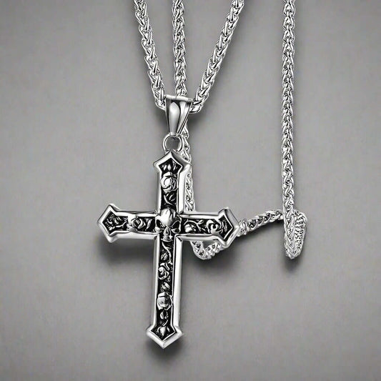 THE MEN THING SS Pendant/ Necklace SKULL CROSS -  Alloy Pendant with Pure Stainless Steel 24inch Round Box Chain, American trending Style for Men & Boy