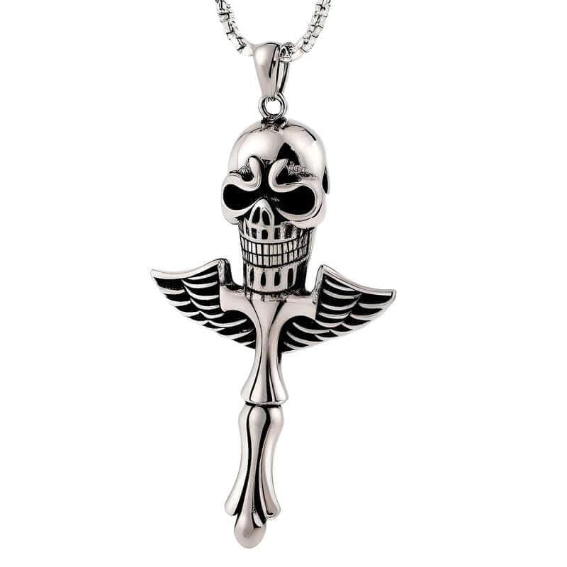 THE MEN THING SS Pendant/ Necklace SKULL KING - Pure Titanium Steel Pendant with 24inch Round Box Chain for Men & Boys