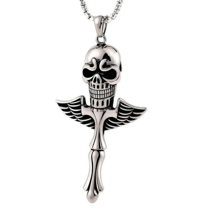 THE MEN THING SS Pendant/ Necklace SKULL KING - Pure Titanium Steel Pendant with 24inch Round Box Chain for Men & Boys