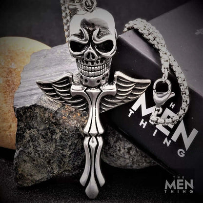 THE MEN THING SS Pendant/ Necklace SKULL KING - Pure Titanium Steel Pendant with 24inch Round Box Chain for Men & Boys