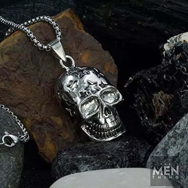 THE MEN THING SS Pendant/ Necklace SKULL STAR -  Alloy  Pendant with Pure Stainless Steel  24inch Round Box Chain, European trending Style for Men & Boys
