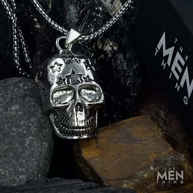 THE MEN THING SS Pendant/ Necklace SKULL STAR -  Alloy  Pendant with Pure Stainless Steel  24inch Round Box Chain, European trending Style for Men & Boys