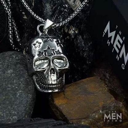THE MEN THING SS Pendant/ Necklace SKULL STAR -  Alloy  Pendant with Pure Stainless Steel  24inch Round Box Chain, European trending Style for Men & Boys