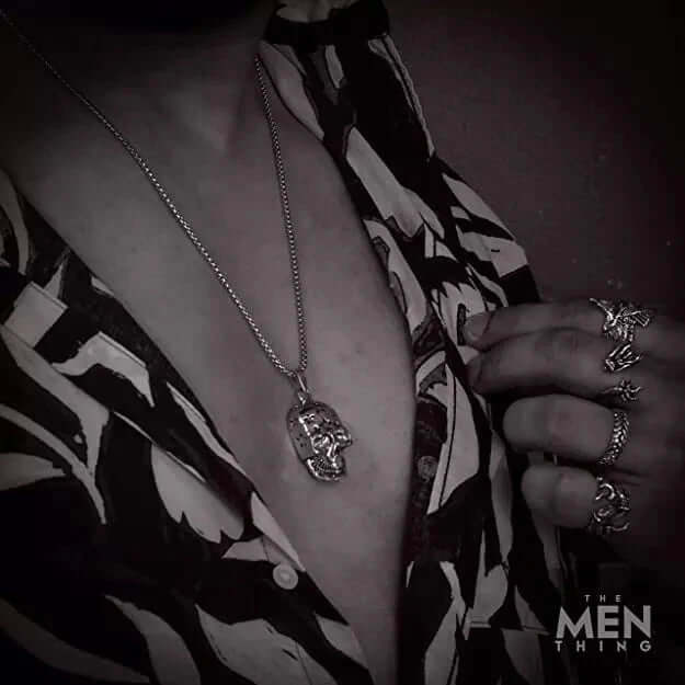 THE MEN THING SS Pendant/ Necklace SKULL STAR -  Alloy  Pendant with Pure Stainless Steel  24inch Round Box Chain, European trending Style for Men & Boys