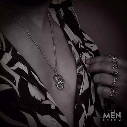 THE MEN THING SS Pendant/ Necklace SKULL STAR -  Alloy  Pendant with Pure Stainless Steel  24inch Round Box Chain, European trending Style for Men & Boys