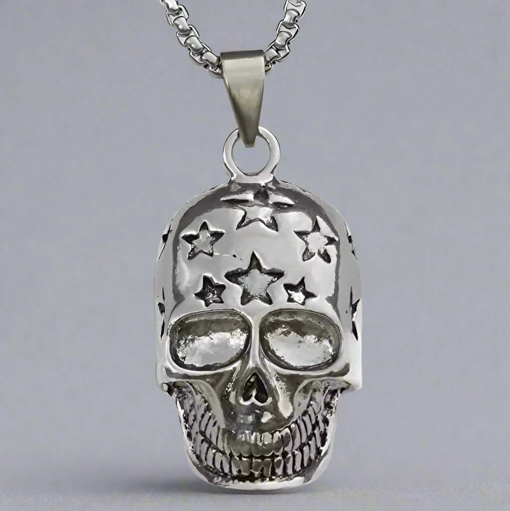 THE MEN THING SS Pendant/ Necklace SKULL STAR -  Alloy  Pendant with Pure Stainless Steel  24inch Round Box Chain, European trending Style for Men & Boys