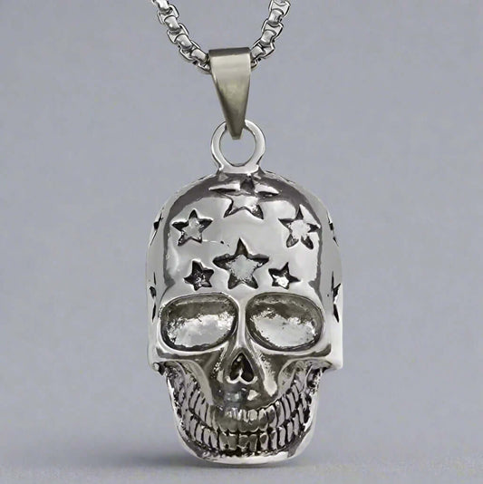 THE MEN THING SS Pendant/ Necklace SKULL STAR -  Alloy  Pendant with Pure Stainless Steel  24inch Round Box Chain, European trending Style for Men & Boys