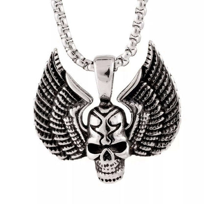 THE MEN THING SS Pendant/ Necklace SKULL WING - Pure Titanium Steel Pendant with 24inch Round Box Chain for Men & Boys