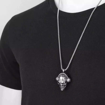 THE MEN THING SS Pendant/ Necklace SKULLBEAT - Alloy  Pendant with Pure Stainless Steel 24inch Chain for Men, American trending Style - Round Box Chain