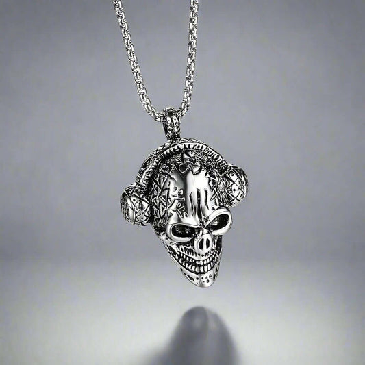 THE MEN THING SS Pendant/ Necklace SKULLBEAT - Alloy  Pendant with Pure Stainless Steel 24inch Chain for Men, American trending Style - Round Box Chain