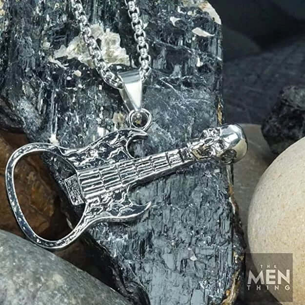 THE MEN THING SS Pendant/ Necklace SKULLY GUITAR -  Alloy Guitar Skull Pendant with Pure Stainless Steel 24inch Round Box Chain, European trending Style  for Men & Boys