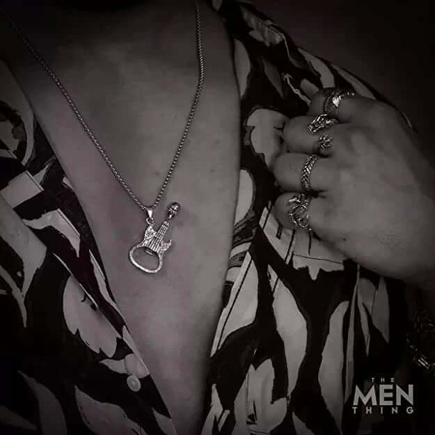 THE MEN THING SS Pendant/ Necklace SKULLY GUITAR -  Alloy Guitar Skull Pendant with Pure Stainless Steel 24inch Round Box Chain, European trending Style  for Men & Boys