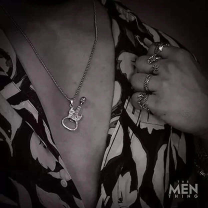 THE MEN THING SS Pendant/ Necklace SKULLY GUITAR -  Alloy Guitar Skull Pendant with Pure Stainless Steel 24inch Round Box Chain, European trending Style  for Men & Boys