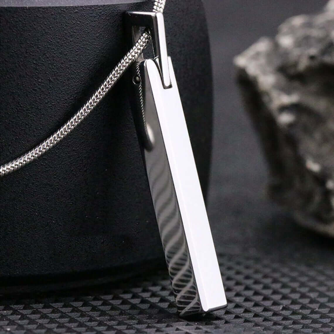 THE MEN THING SS Pendant/ Necklace SLEEK APEX - Pure Titanium Steel Silver Bar Pendant with 24inch Snake Chain for Men & Boys