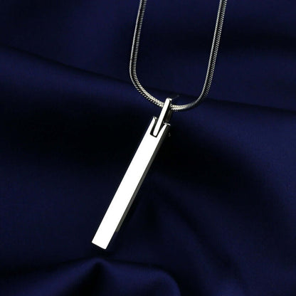 THE MEN THING SS Pendant/ Necklace SLEEK APEX - Pure Titanium Steel Silver Bar Pendant with 24inch Snake Chain for Men & Boys