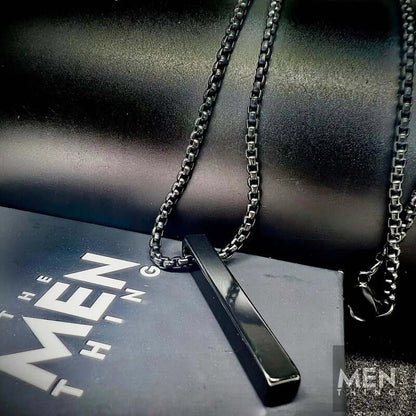 THE MEN THING SS Pendant/ Necklace SLEEK BLACK (A) - Alloy Pendant with Stainless Steel 24inch Black Round Box Chain, European trending Style for Men & Boy