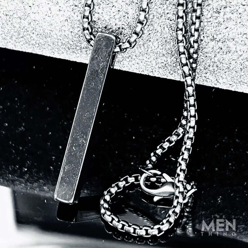 THE MEN THING SS Pendant/ Necklace SLEEK BLACK (A) - Alloy Pendant with Stainless Steel 24inch Black Round Box Chain, European trending Style for Men & Boy