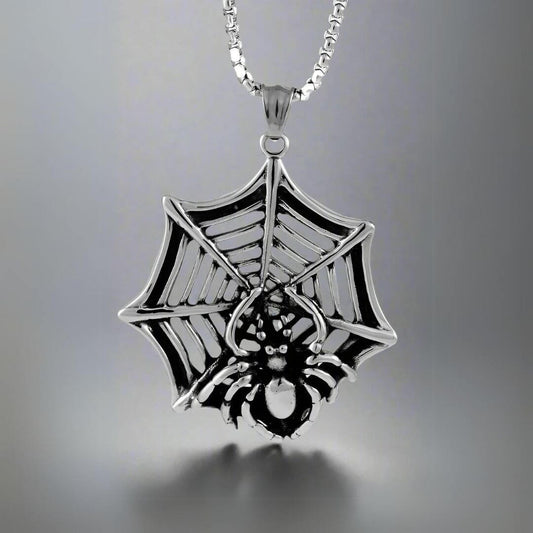 THE MEN THING SS Pendant/ Necklace SPIDER NET - Pure Titanium Steel Pendant with 24inch Round Box Chain for Men & Boys