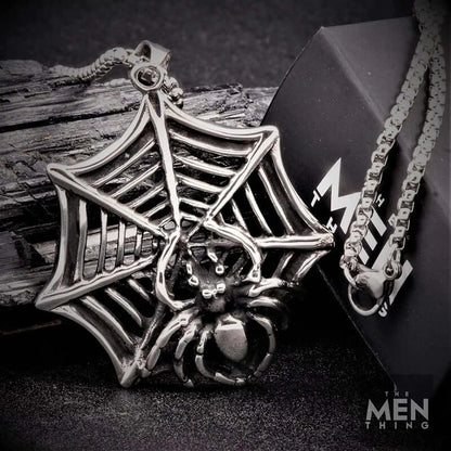 THE MEN THING SS Pendant/ Necklace SPIDER NET - Pure Titanium Steel Pendant with 24inch Round Box Chain for Men & Boys
