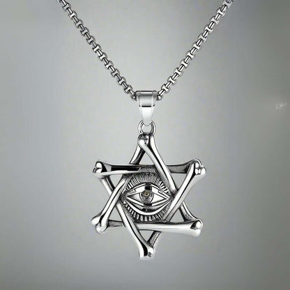 THE MEN THING SS Pendant/ Necklace STAR EYE - Alloy Pendant with Pure Stainless Steel 24inch Round Box Chain, American trending Style for Men & Boy