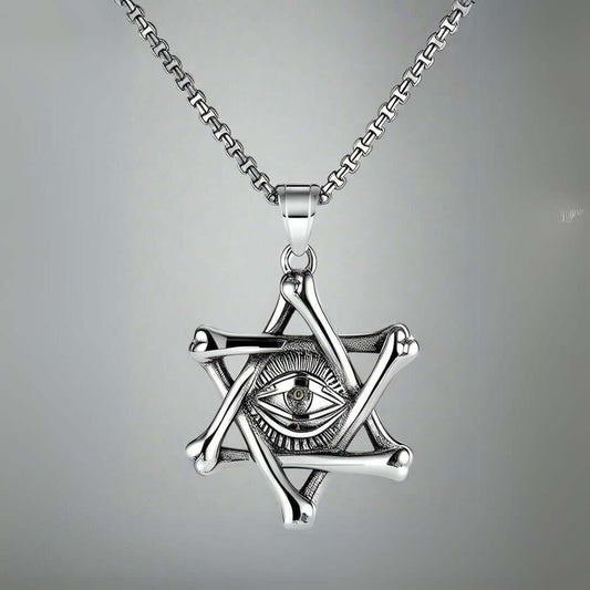 THE MEN THING SS Pendant/ Necklace STAR EYE - Alloy Pendant with Pure Stainless Steel 24inch Round Box Chain, American trending Style for Men & Boy
