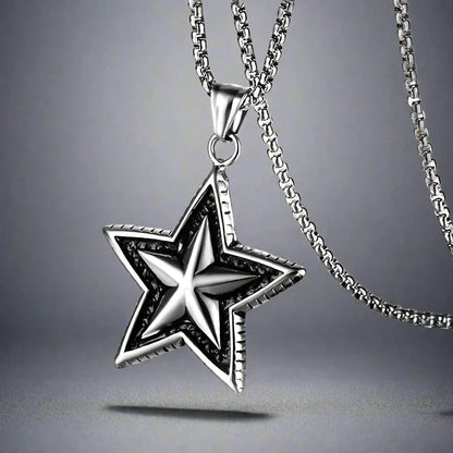 THE MEN THING SS Pendant/ Necklace STAR THAT SHINES - Alloy Star Pendant with Pure Stainless Steel  24inch Round Box Chain, American trending Styl for Men & Boy